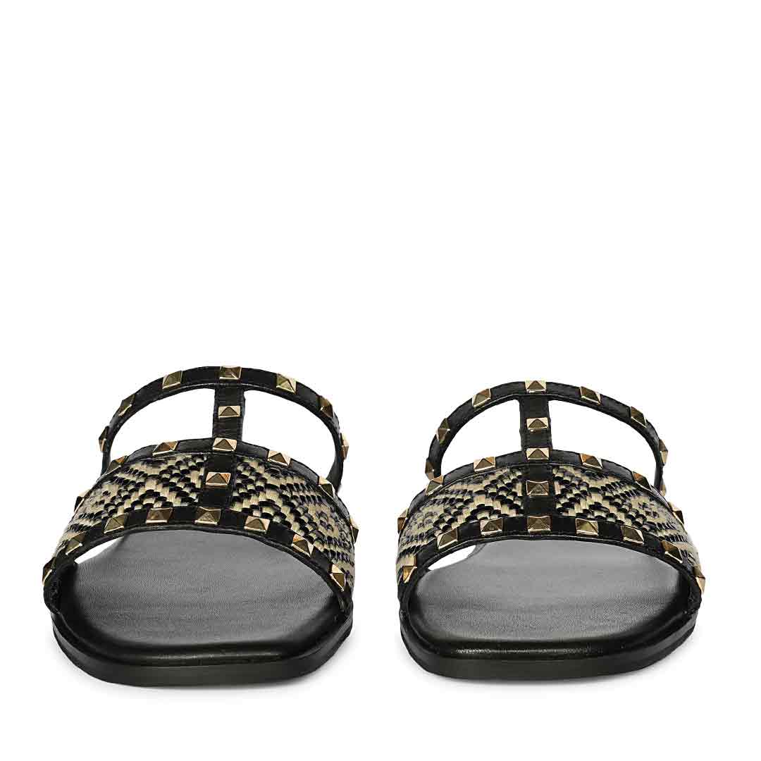 Saint Nylah Raffia & Pyramid Stud Black Leather Slide - Image 5