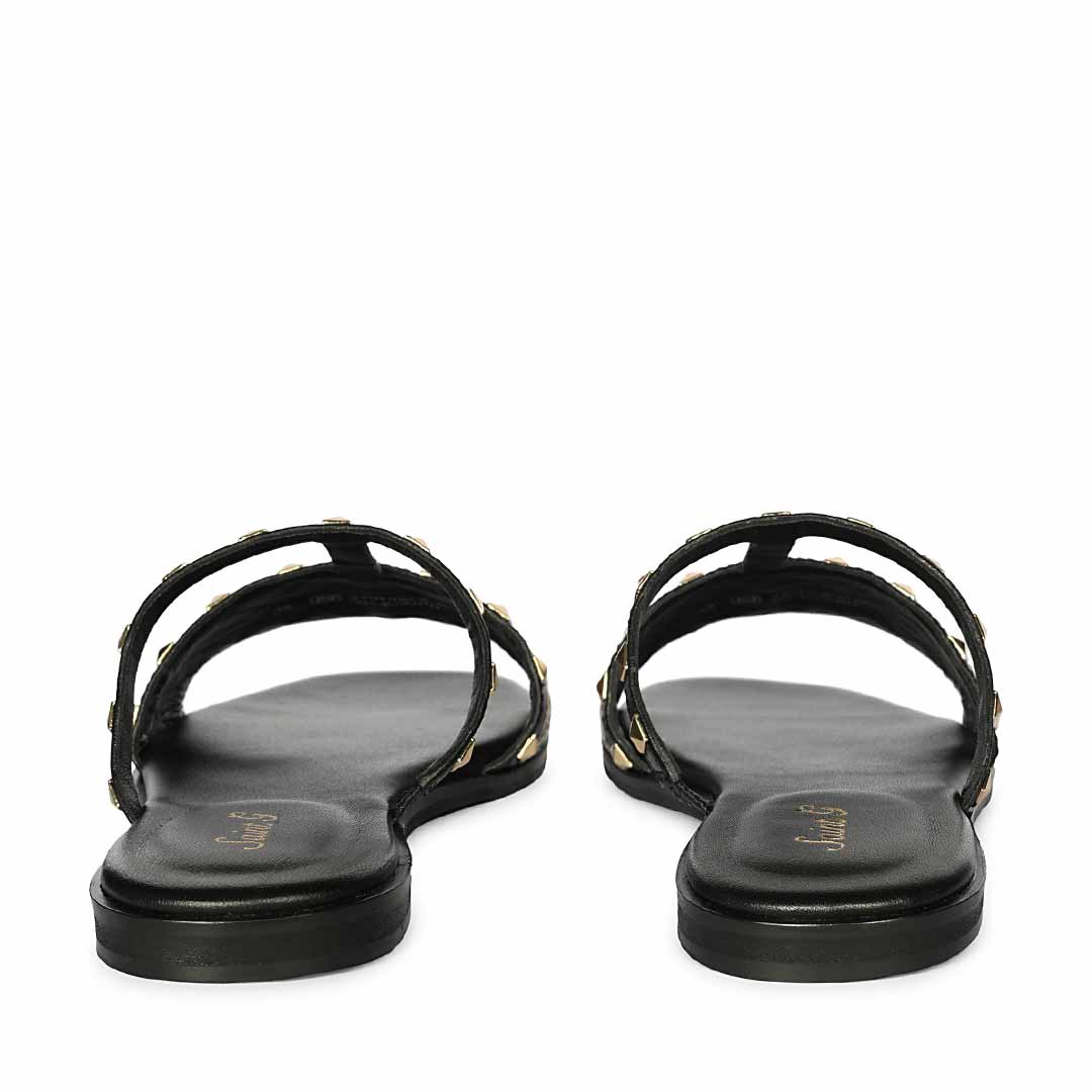 Saint Nylah Raffia & Pyramid Stud Black Leather Slide - Image 6
