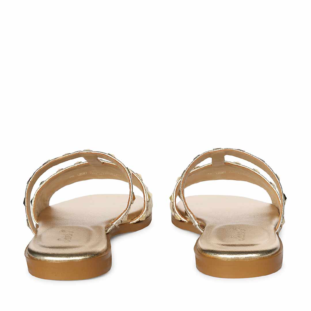 Saint Nylah Raffia & Pyramid Stud Metallic Gold Leather Slide - Image 6