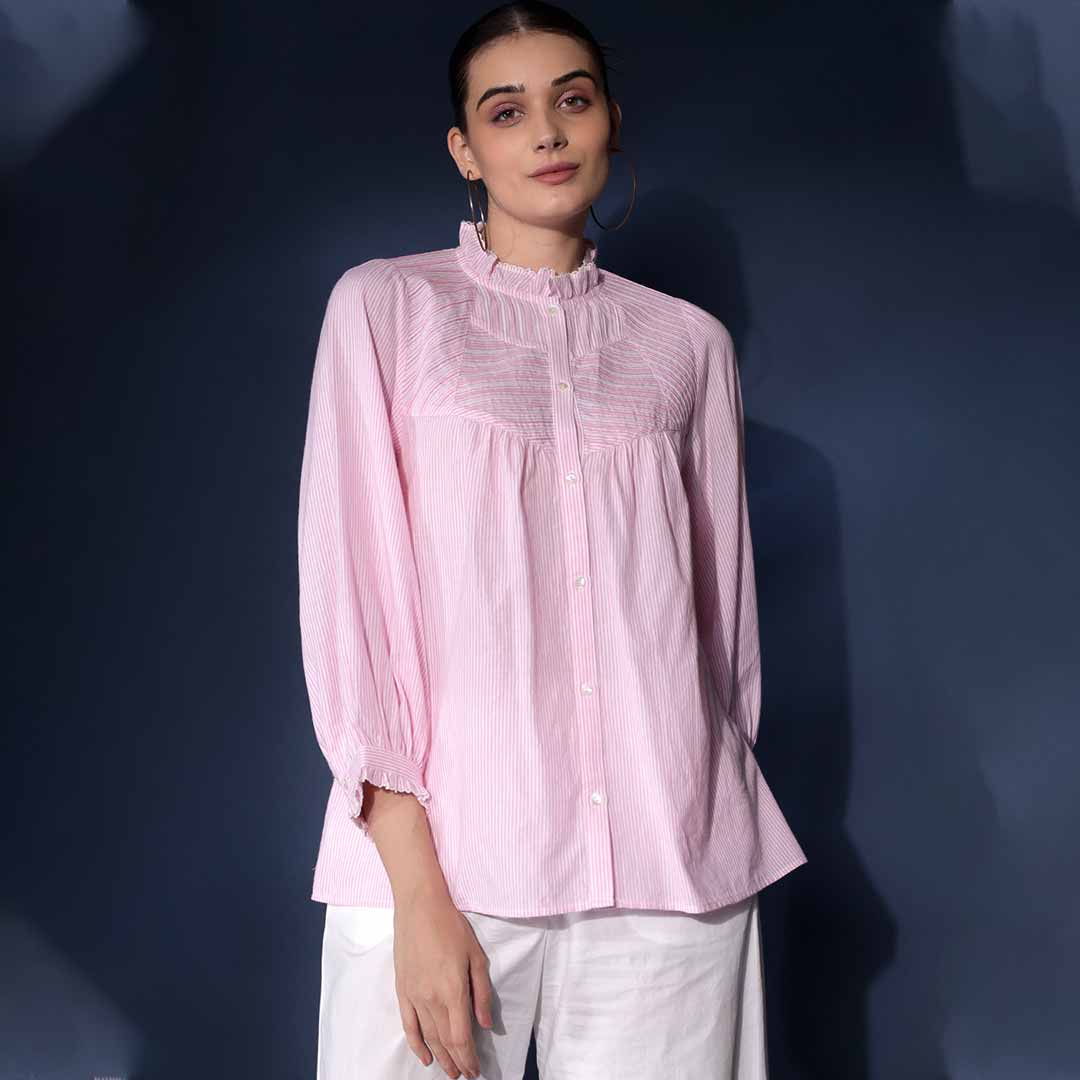 Saint Womens Blush Cotton Yarndyed Stripe Top