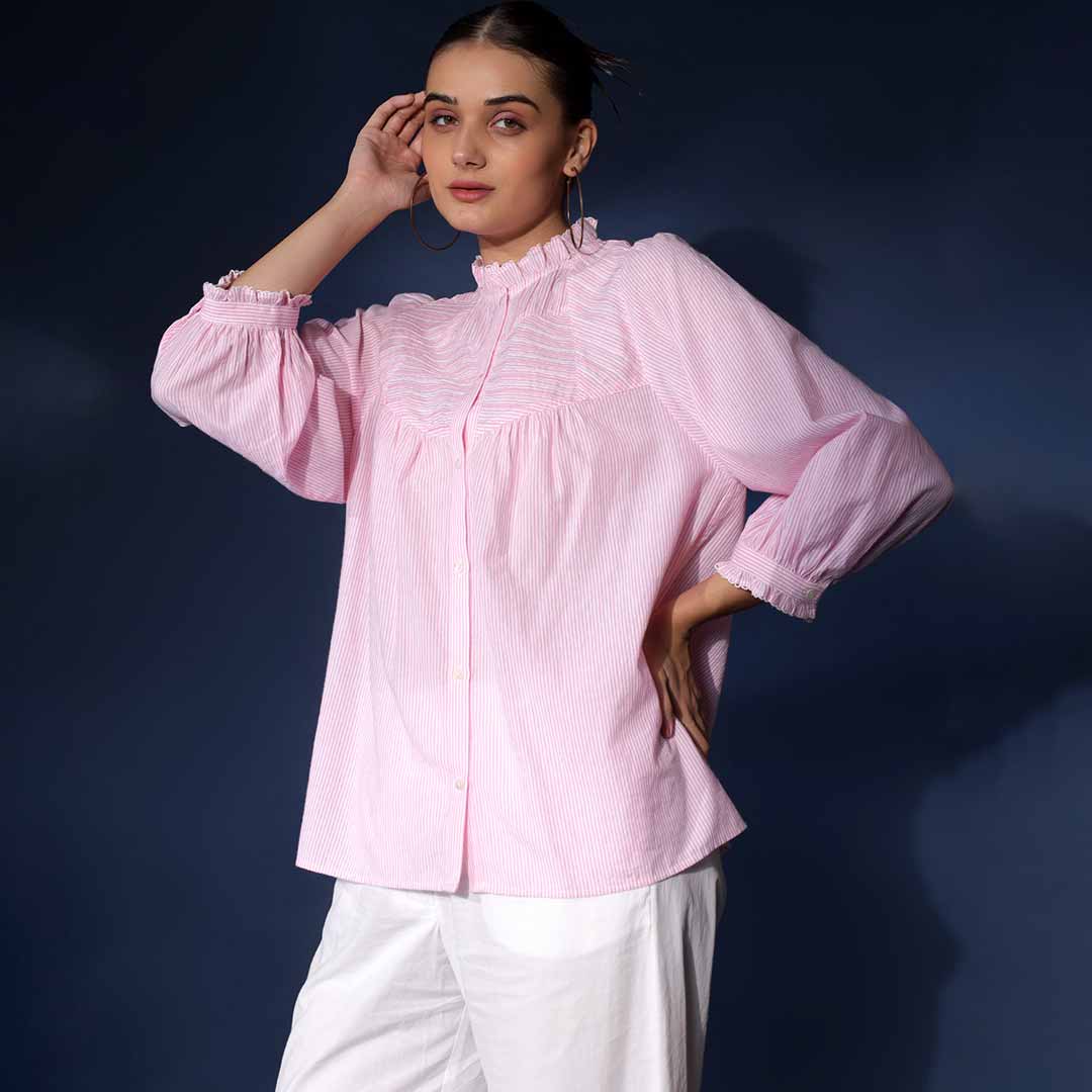 Saint Womens Blush Cotton Yarndyed Stripe Top - Image 2