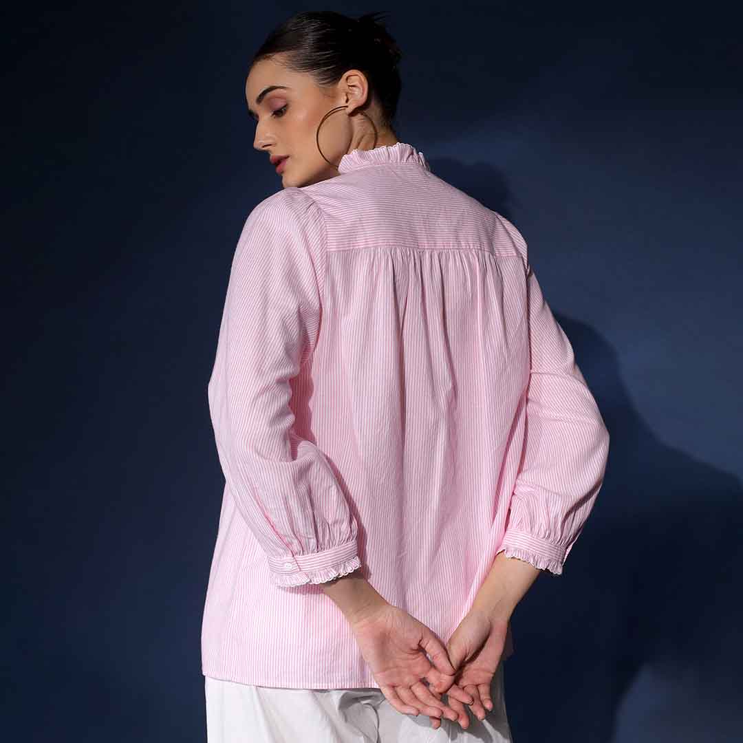 Saint Womens Blush Cotton Yarndyed Stripe Top - Image 3