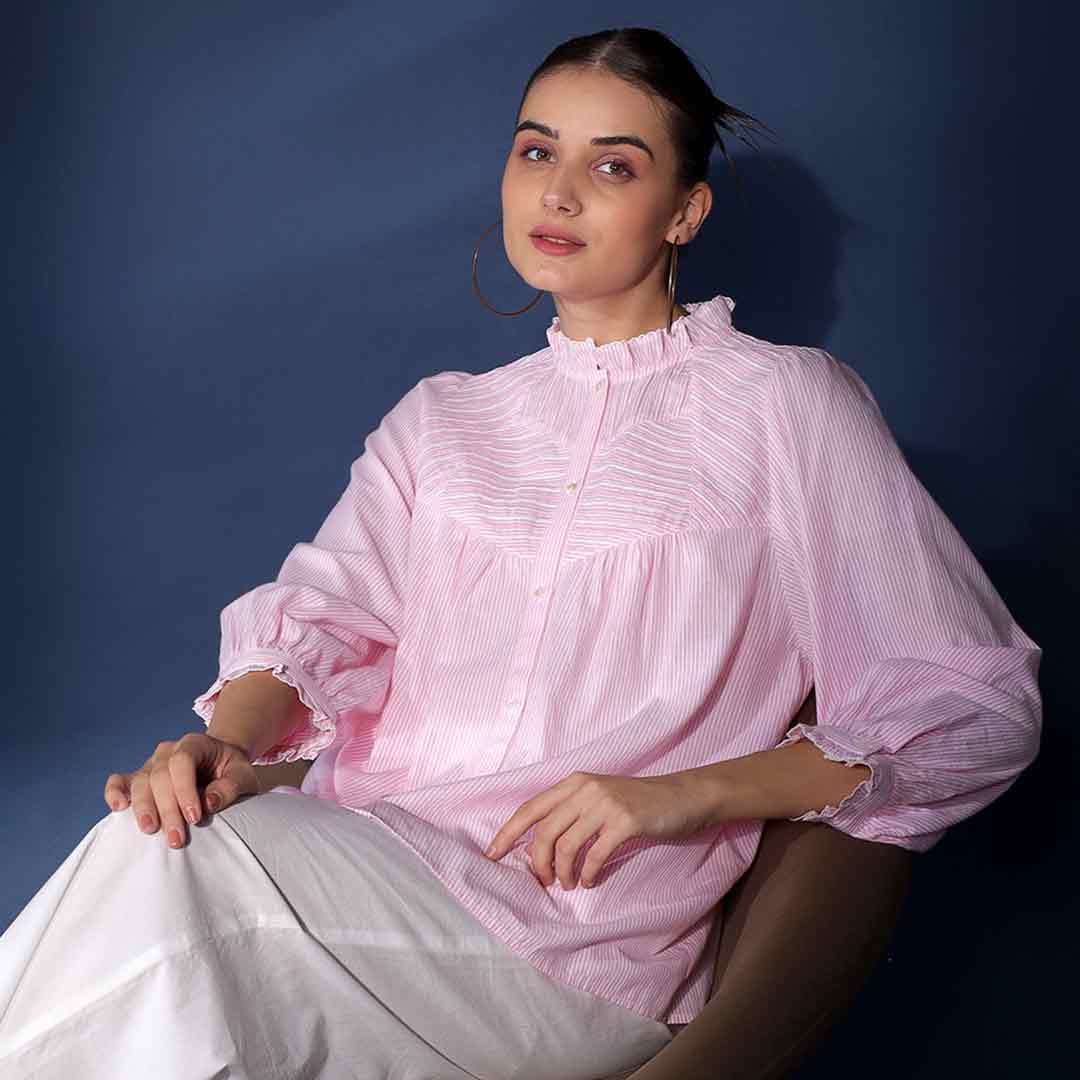 Saint Womens Blush Cotton Yarndyed Stripe Top - Image 4
