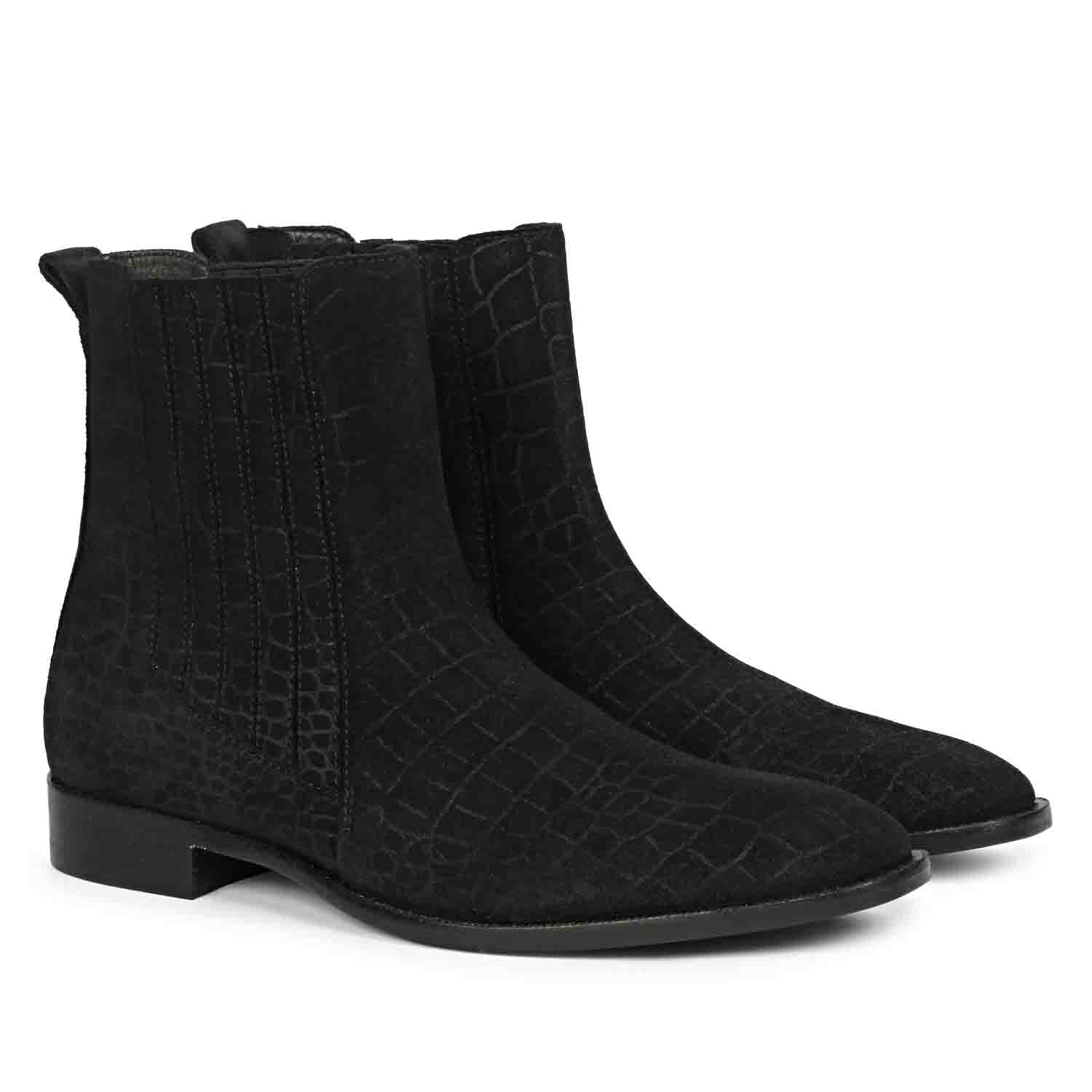 Saint Ollie Black Croco Print Suede Leather Chelsea boot - Image 2