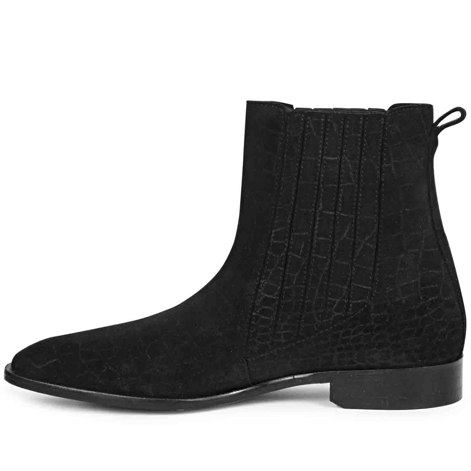 Saint Ollie Black Croco Print Suede Leather Chelsea boot - Image 4