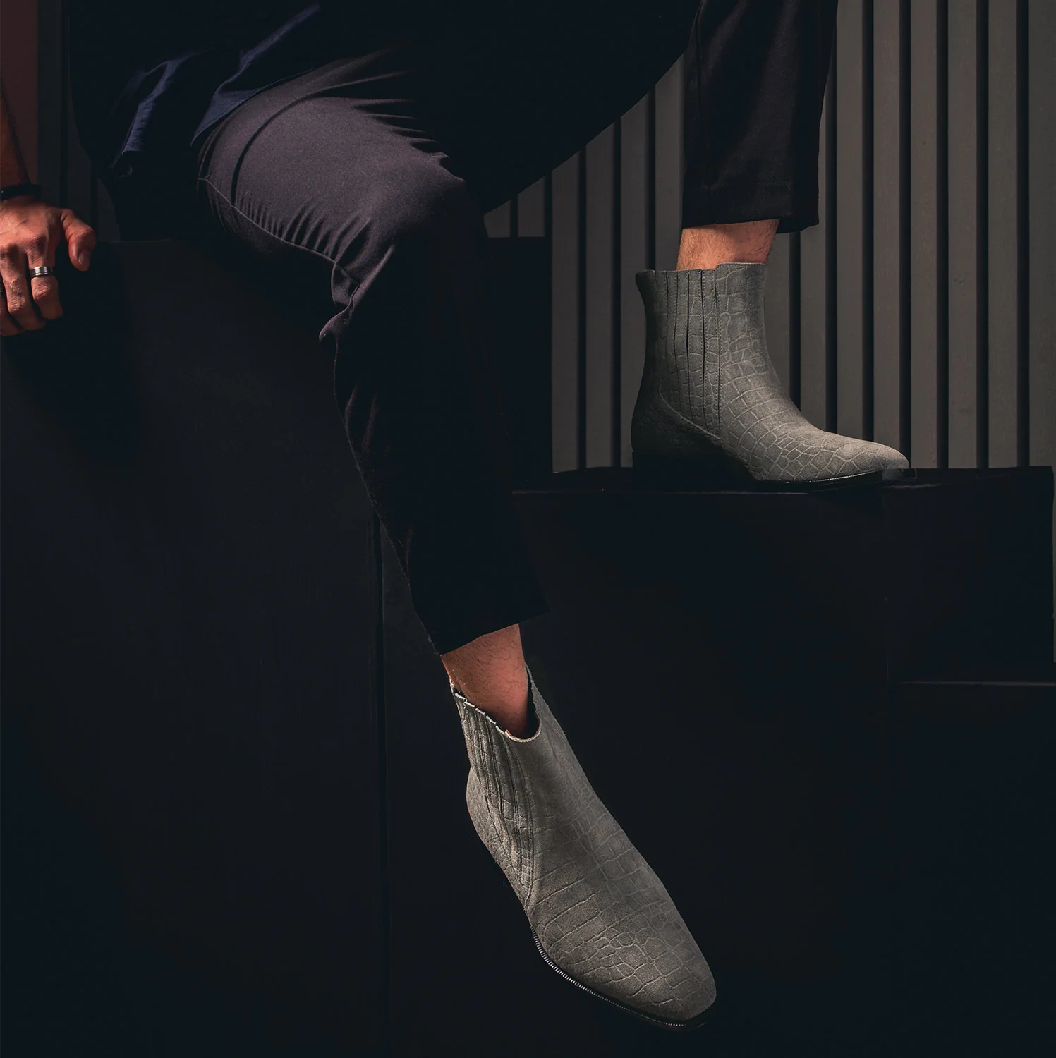 Saint Ollie Grey Croco Print Suede Leather Chelsea boot - Image 2