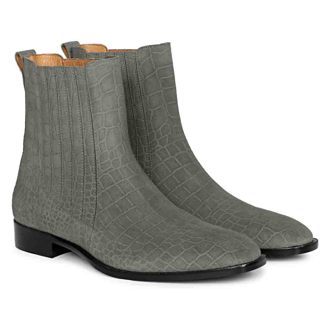 Saint Ollie Grey Croco Print Suede Leather Chelsea boot - Image 3