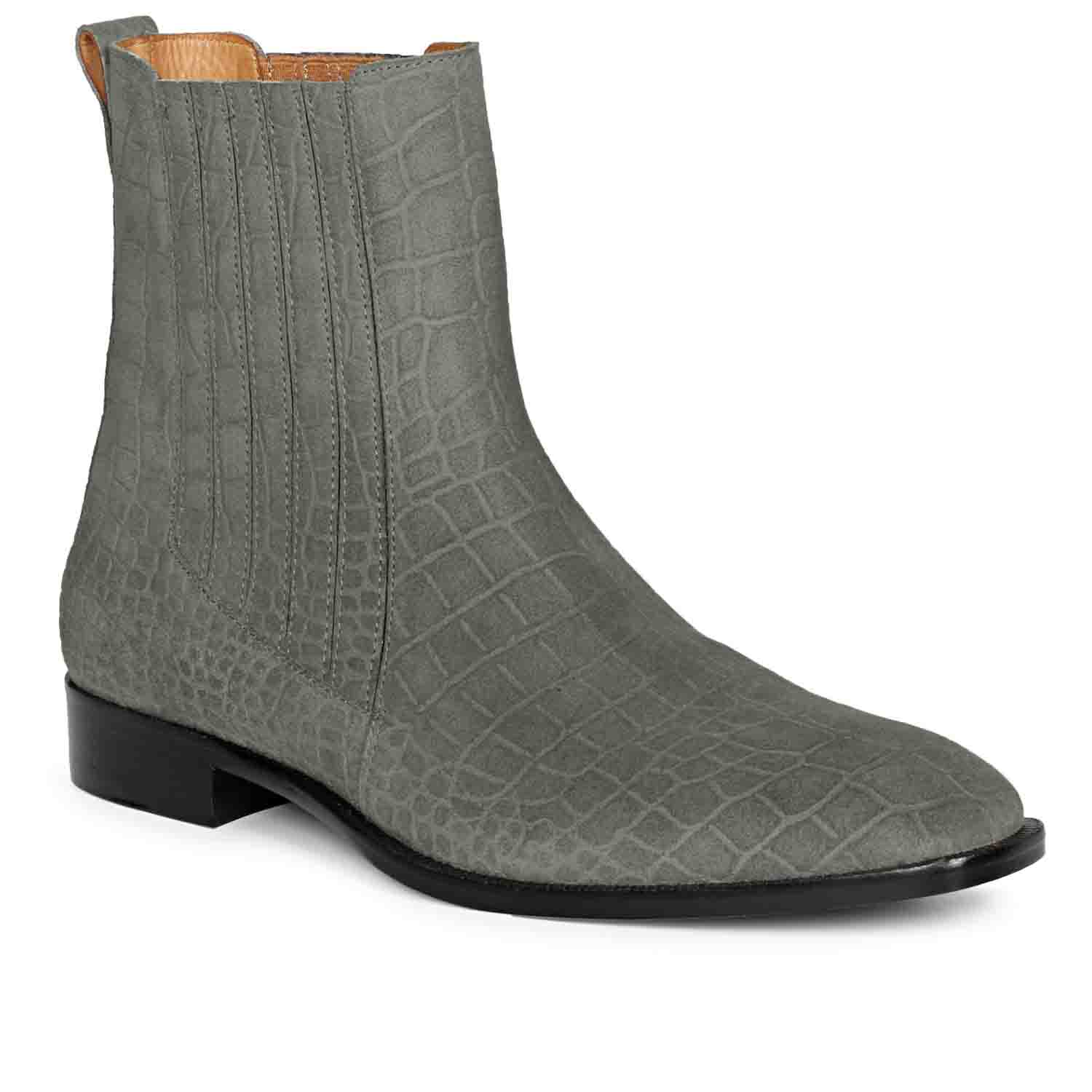 Saint Ollie Grey Croco Print Suede Leather Chelsea boot - Image 4