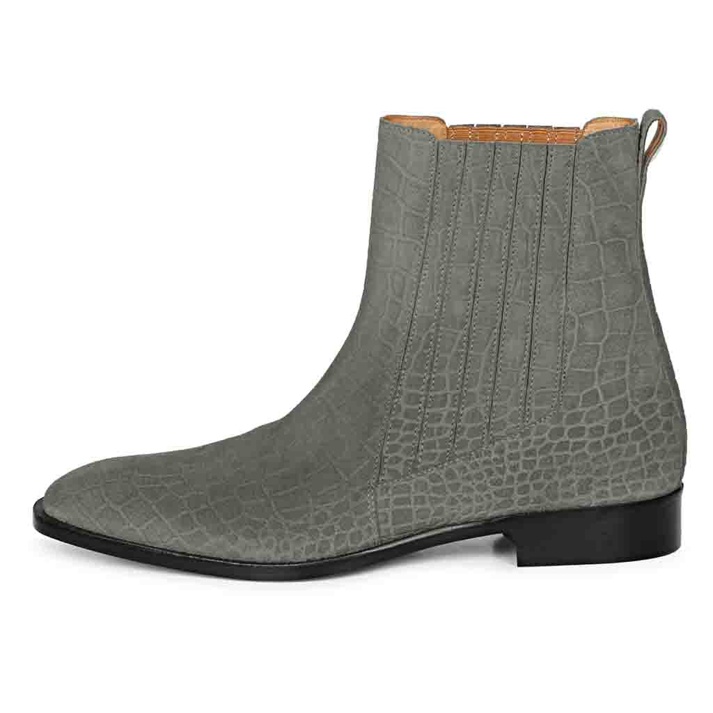 Saint Ollie Grey Croco Print Suede Leather Chelsea boot - Image 6
