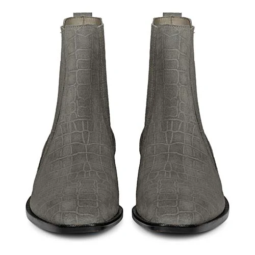 Saint Ollie Grey Croco Print Suede Leather Chelsea boot - Image 7