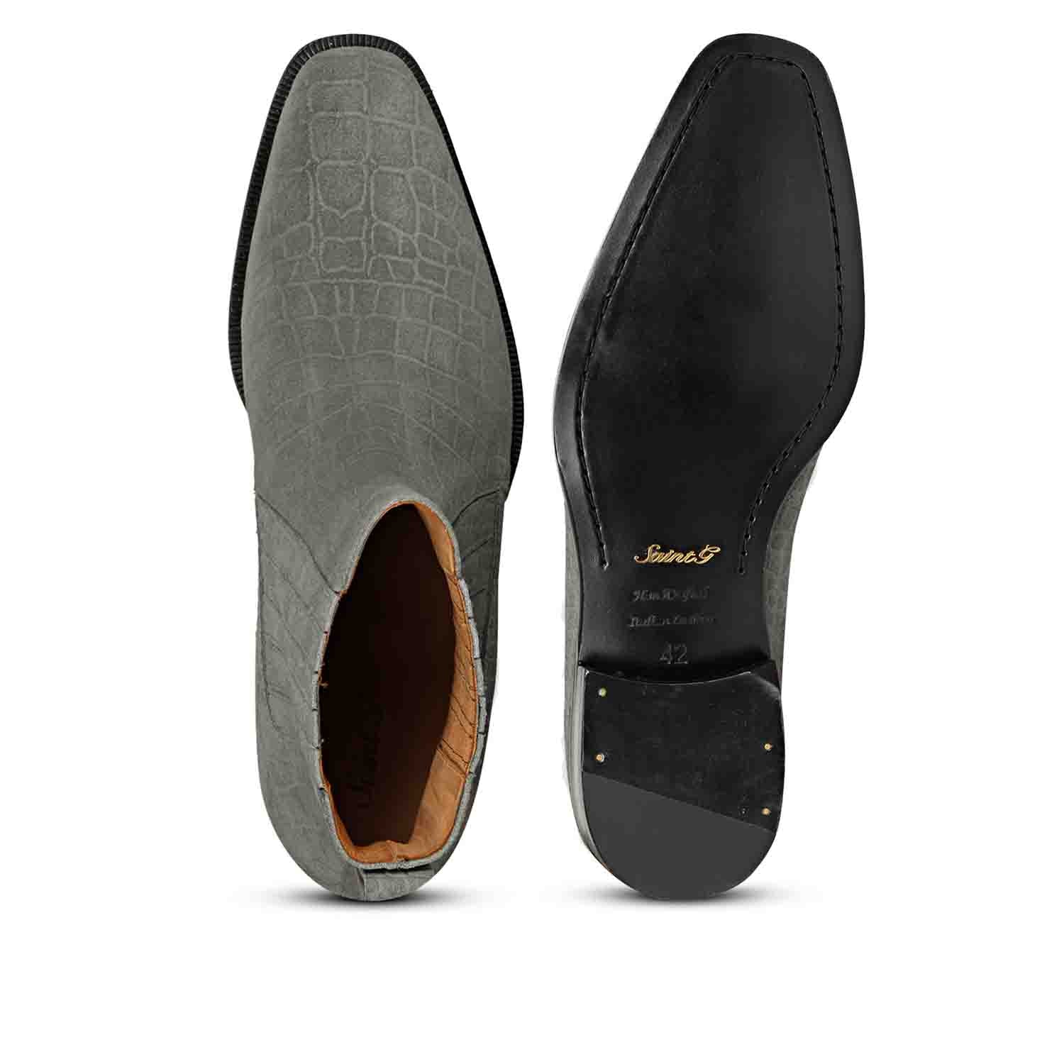 Saint Ollie Grey Croco Print Suede Leather Chelsea boot - Image 9