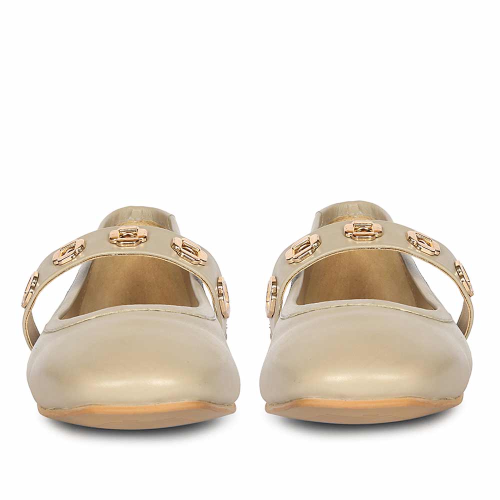 Saint Olwen Flower Eyelets Beige Leather Ballet Flats - Image 4