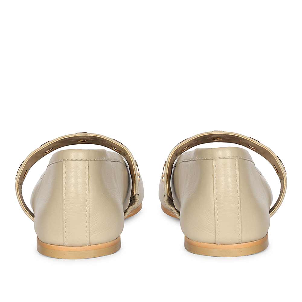Saint Olwen Flower Eyelets Beige Leather Ballet Flats - Image 5