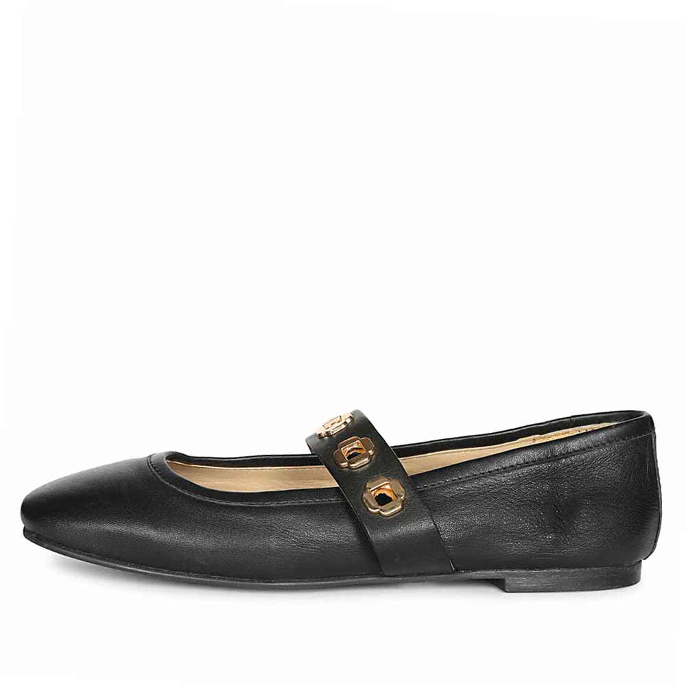 Saint Olwen Flower Eyelets Black Leather Ballet Flats - Image 3