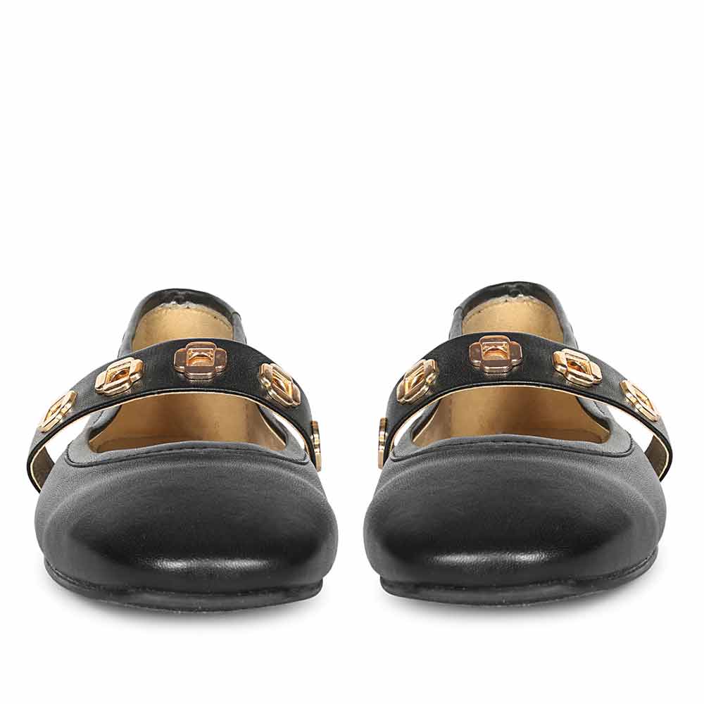 Saint Olwen Flower Eyelets Black Leather Ballet Flats - Image 4