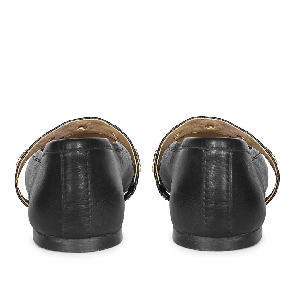 Saint Olwen Flower Eyelets Black Leather Ballet Flats - Image 5