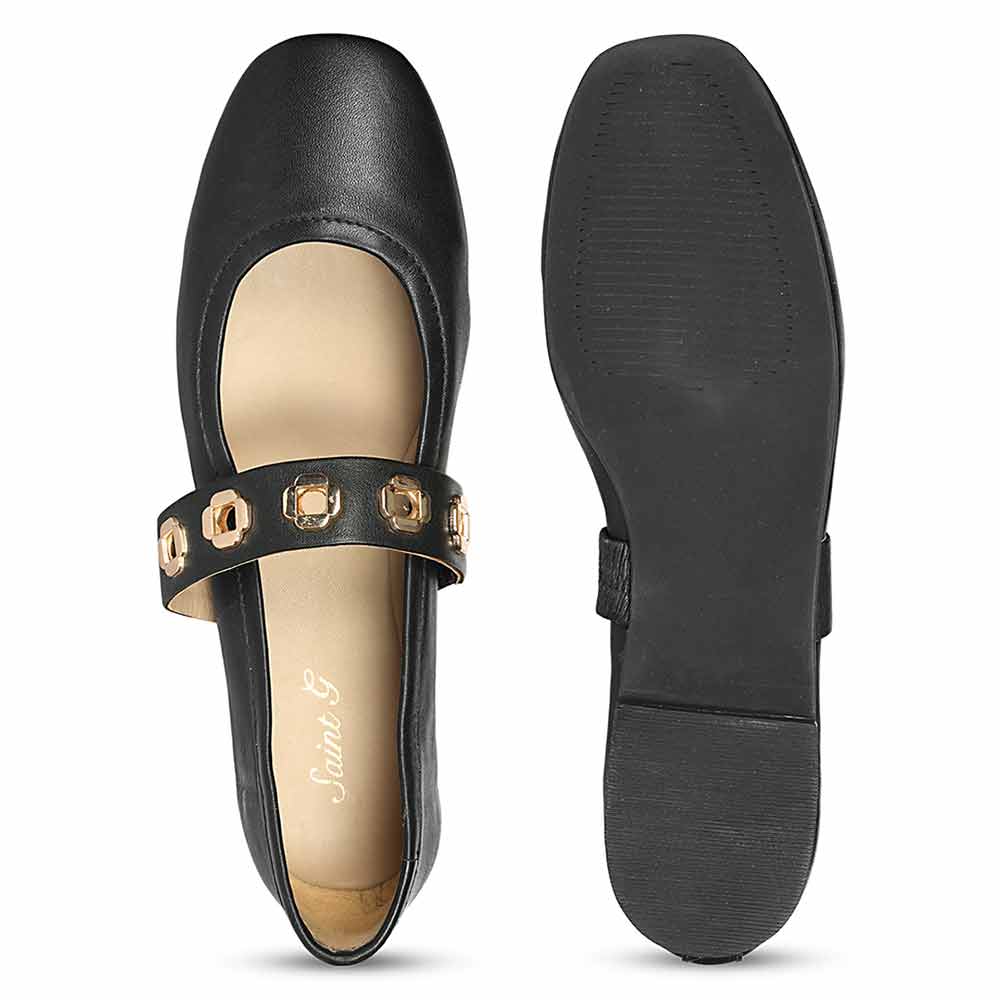 Saint Olwen Flower Eyelets Black Leather Ballet Flats - Image 6