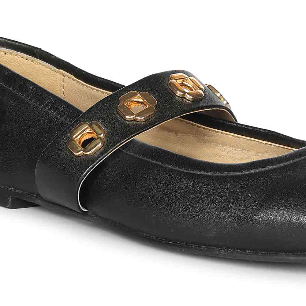 Saint Olwen Flower Eyelets Black Leather Ballet Flats - Image 7