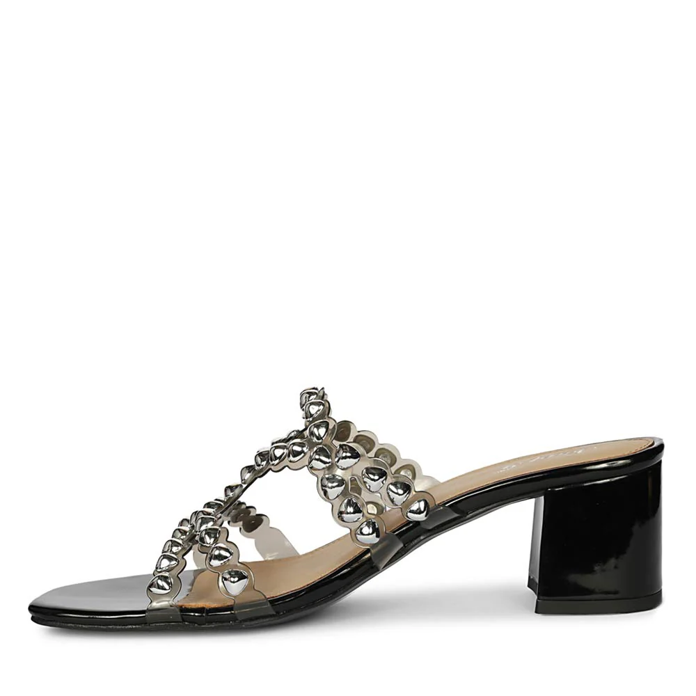 Saint Opal Silver Stud Embellished Block Heels - Image 4
