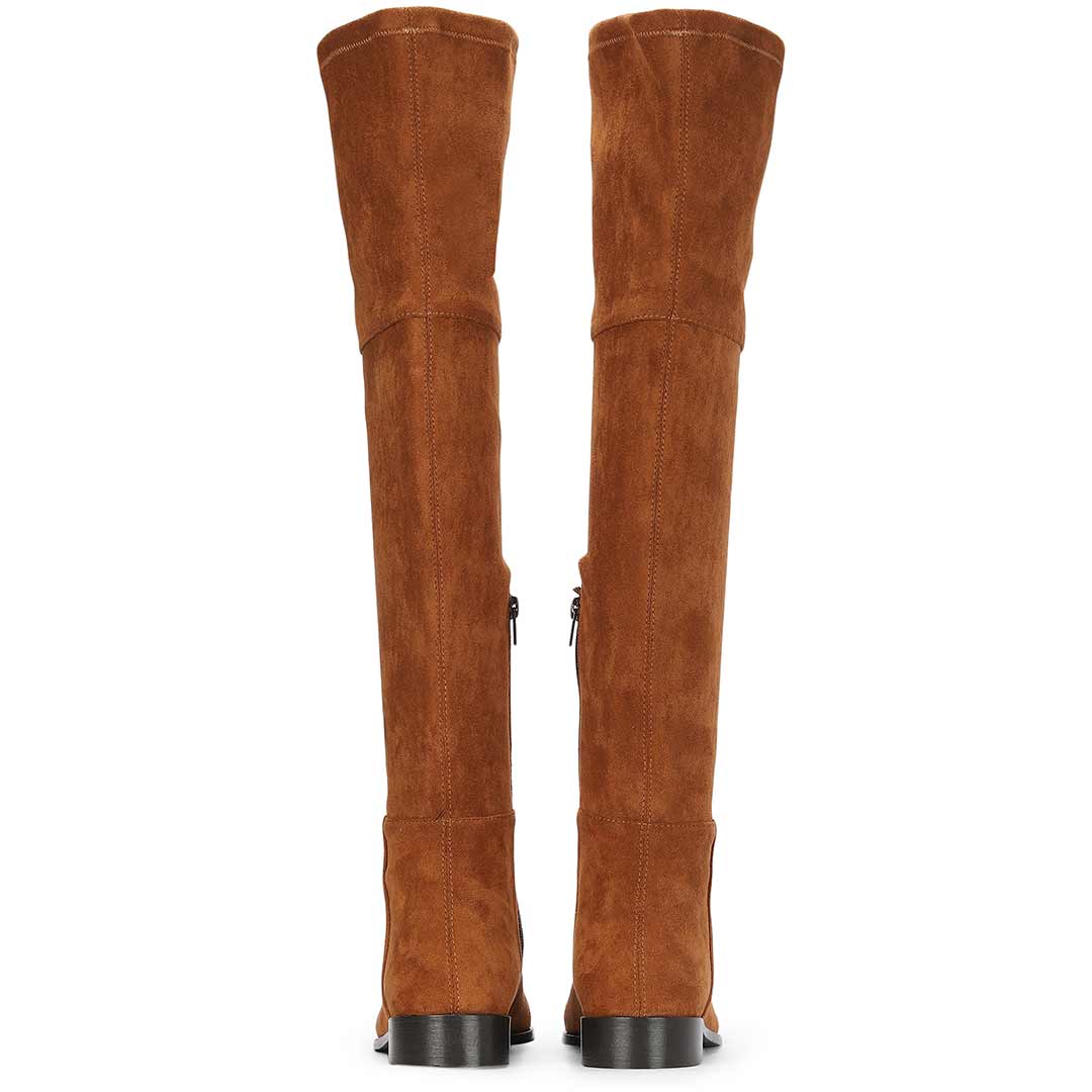 Saint Ophelia Tan Stretch Suede Above The Knee Boots - Image 6