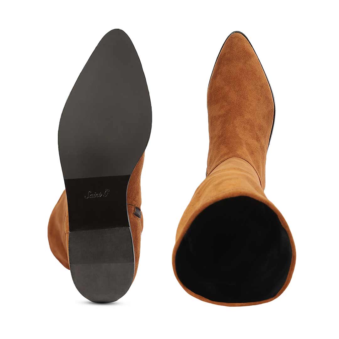 Saint Ophelia Tan Stretch Suede Above The Knee Boots - Image 7