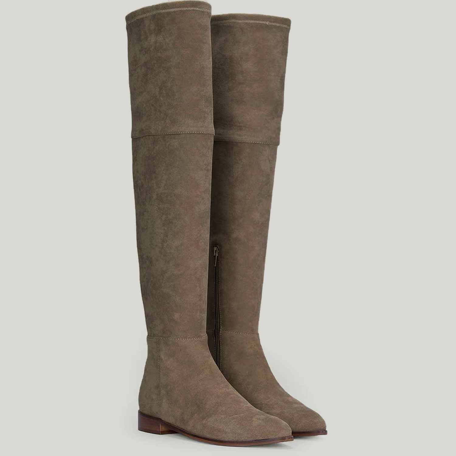 Saint Ophelia Taupe Stretch Suede Above The Knee Boots - Image 3