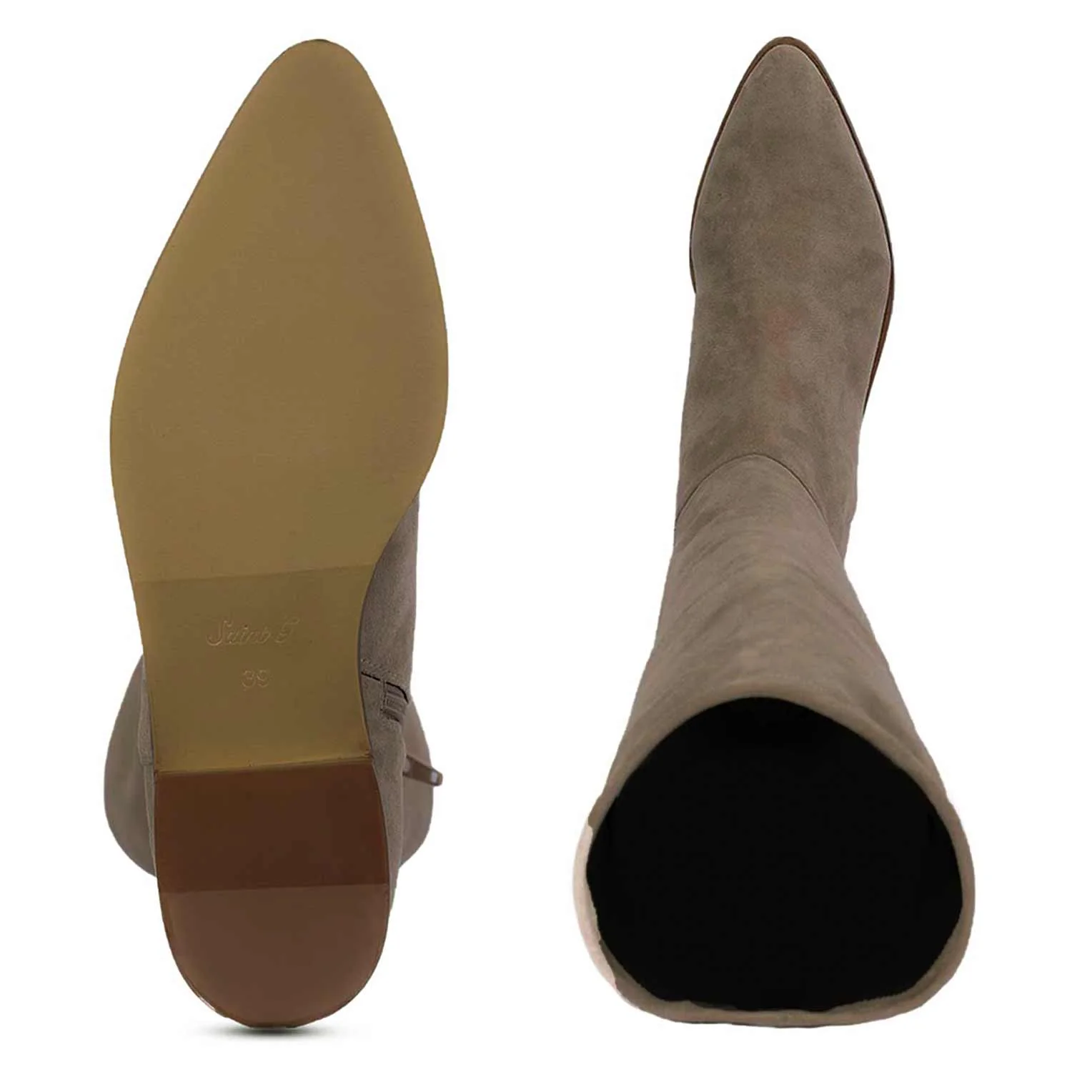 Saint Ophelia Taupe Stretch Suede Above The Knee Boots - Image 7