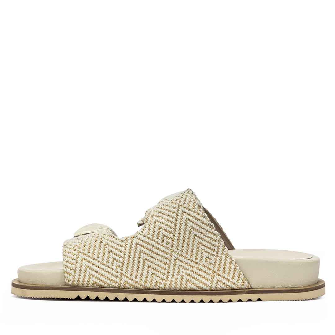 Saint Oren Off White Stone Jeweled Raffia Leather Sandals - Image 3