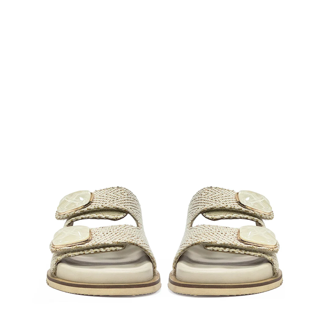 Saint Oren Off White Stone Jeweled Raffia Leather Sandals - Image 4