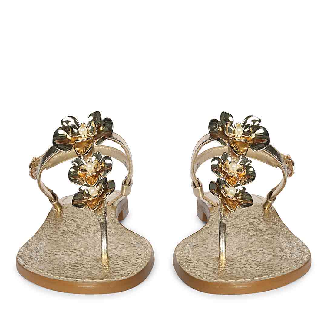 Saint Orion Flower Gold Metallic Leather Sandals - Image 5