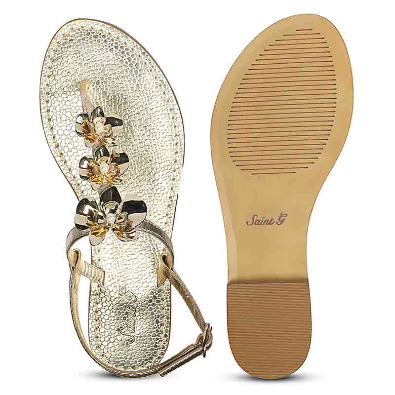 Saint Orion Flower Gold Metallic Leather Sandals - Image 7