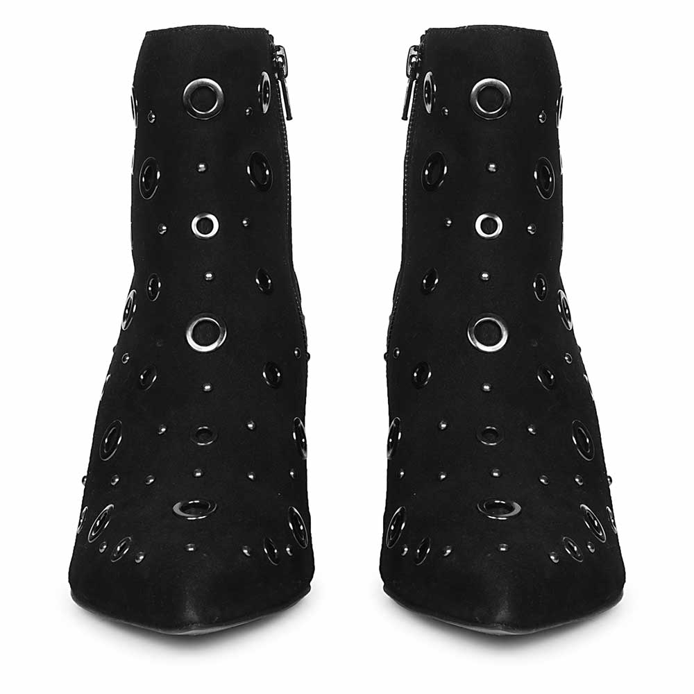 Saint Orla Black Suede Leather Eyelet Ankle Boots - Image 4