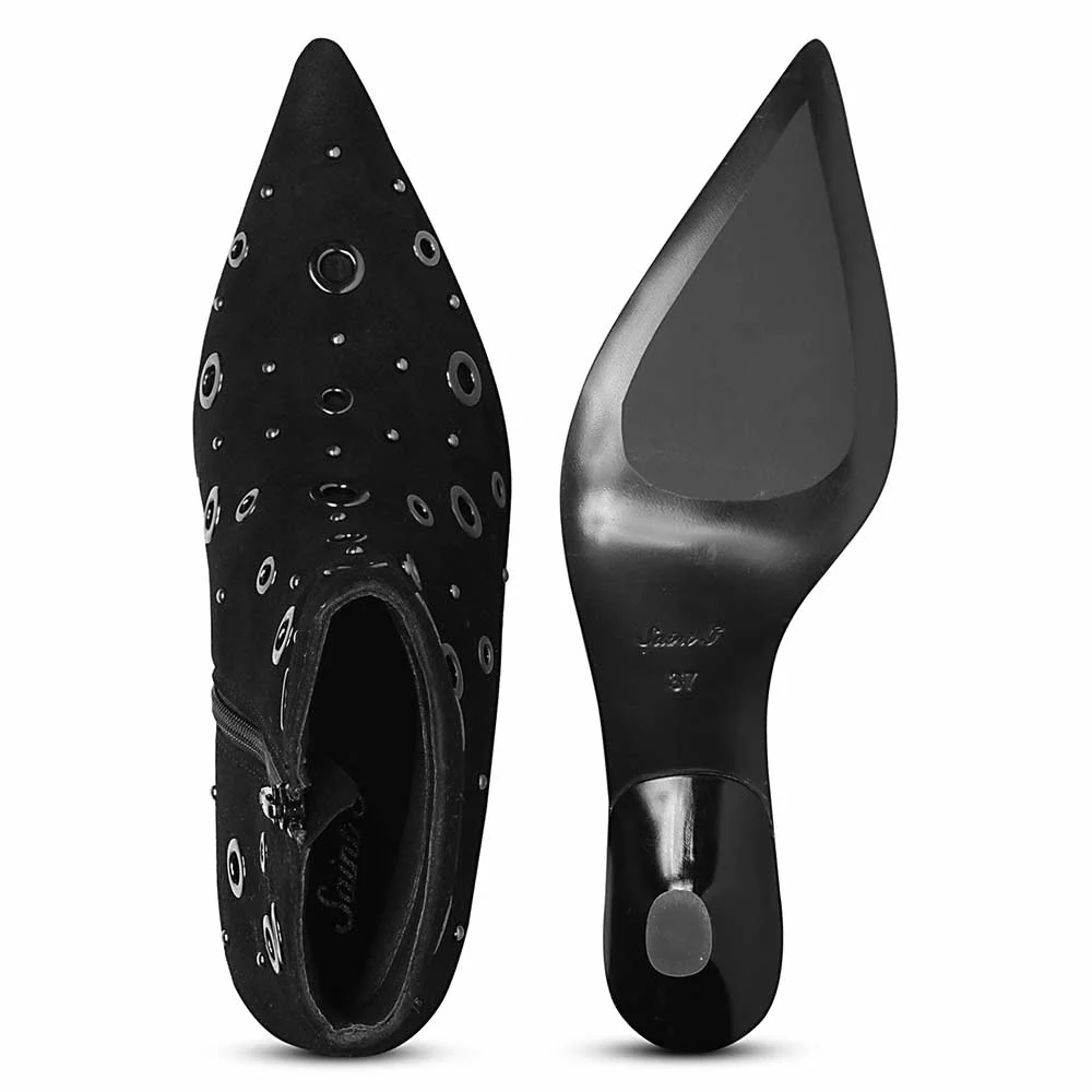 Saint Orla Black Suede Leather Eyelet Ankle Boots - Image 6