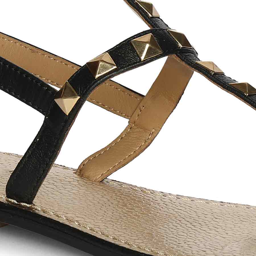 Saint Ornella Black Leather Metal Studded Sandals - Image 8