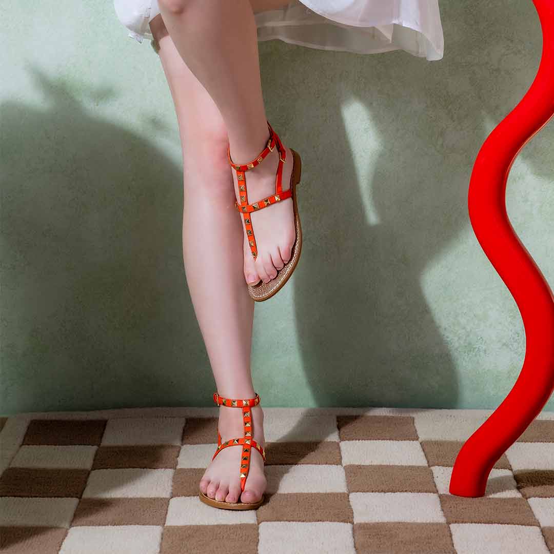 Saint Ornella Ornage Leather Metal Studded Sandals - Image 2