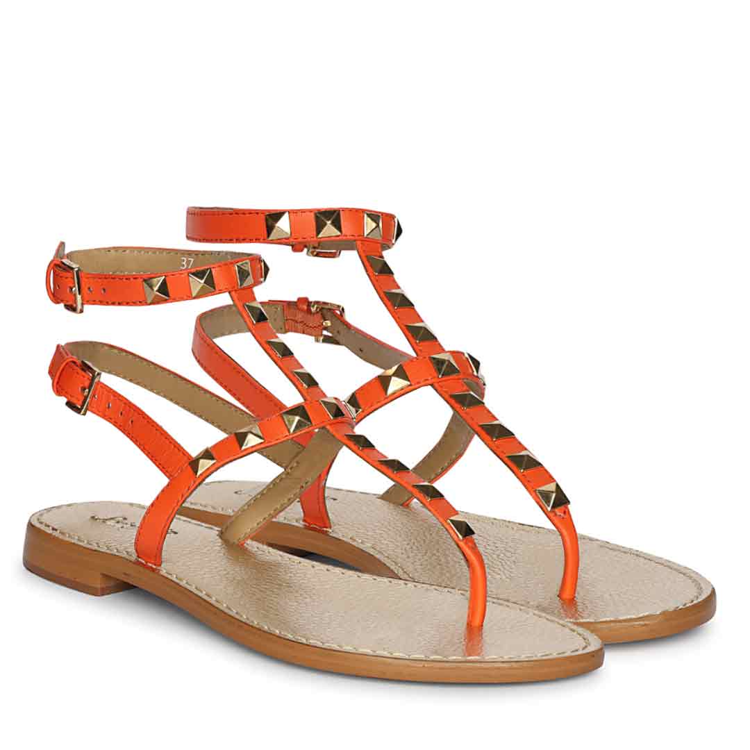 Saint Ornella Ornage Leather Metal Studded Sandals - Image 3