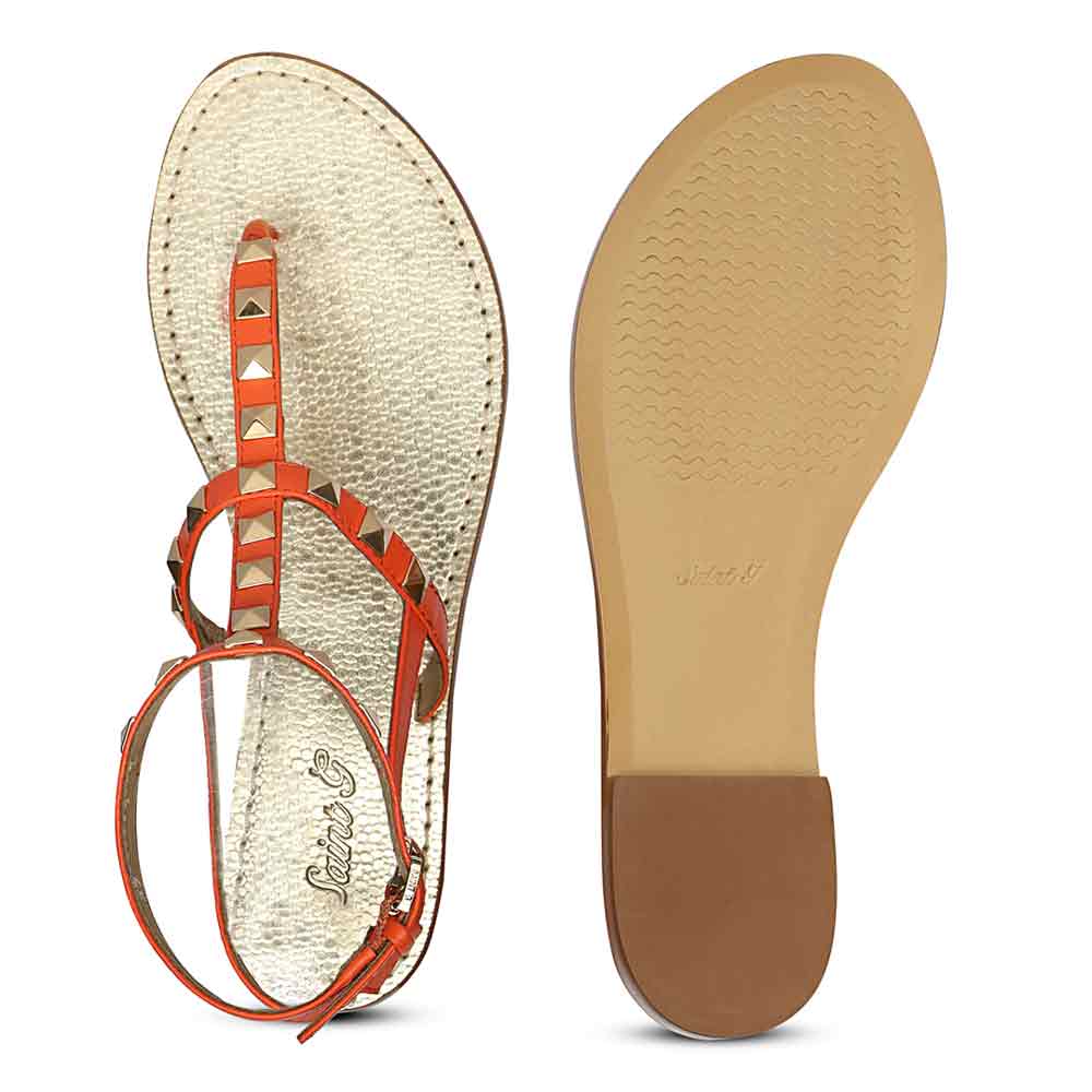 Saint Ornella Ornage Leather Metal Studded Sandals - Image 7