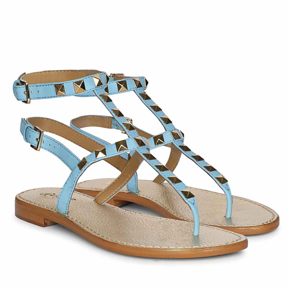 Saint Ornella Sky Blue Leather Metal Studded Sandals - Image 3