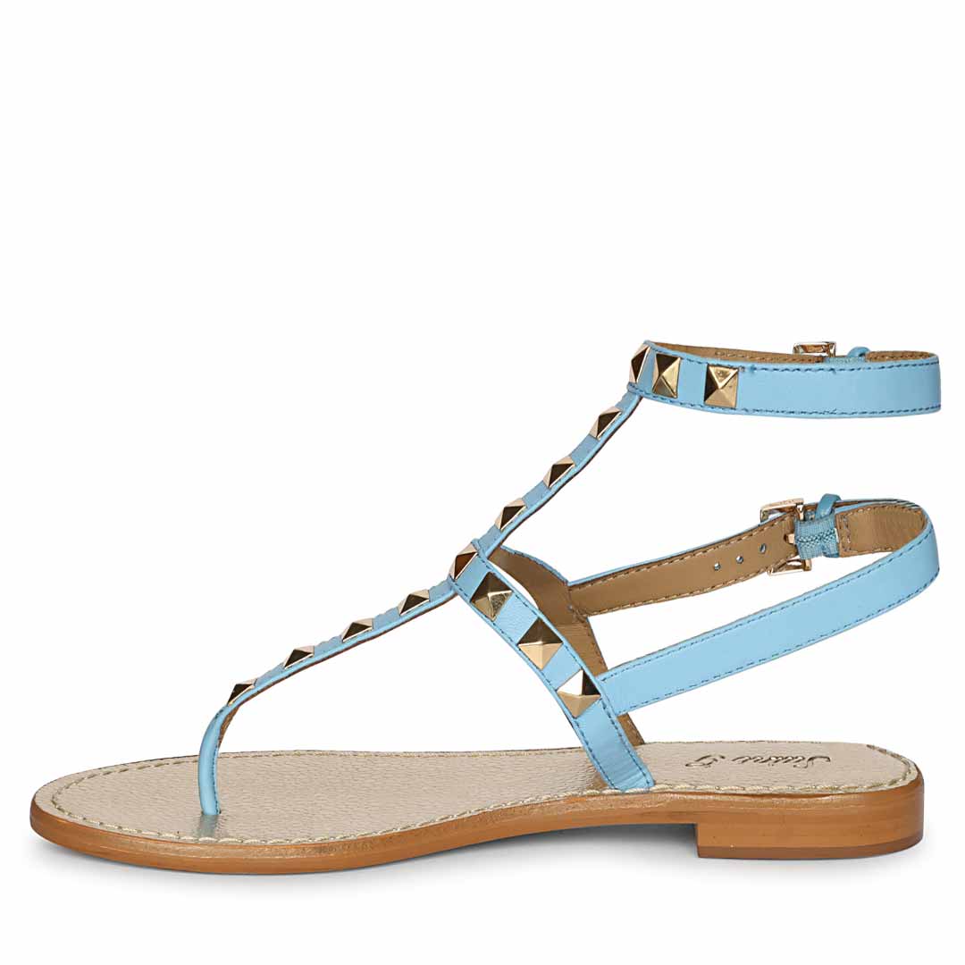 Saint Ornella Sky Blue Leather Metal Studded Sandals - Image 4