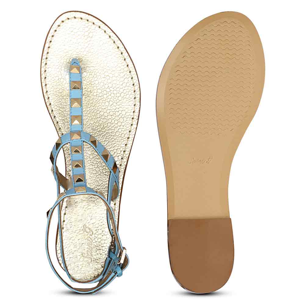 Saint Ornella Sky Blue Leather Metal Studded Sandals - Image 7