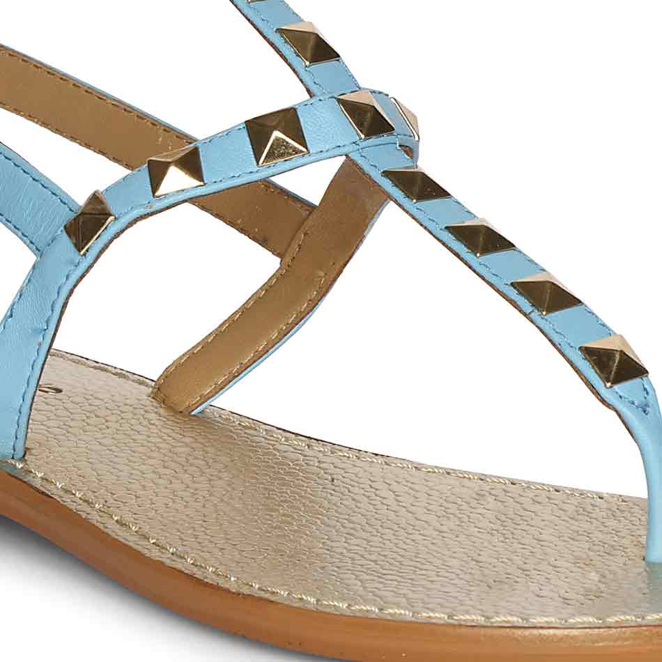 Saint Ornella Sky Blue Leather Metal Studded Sandals - Image 8