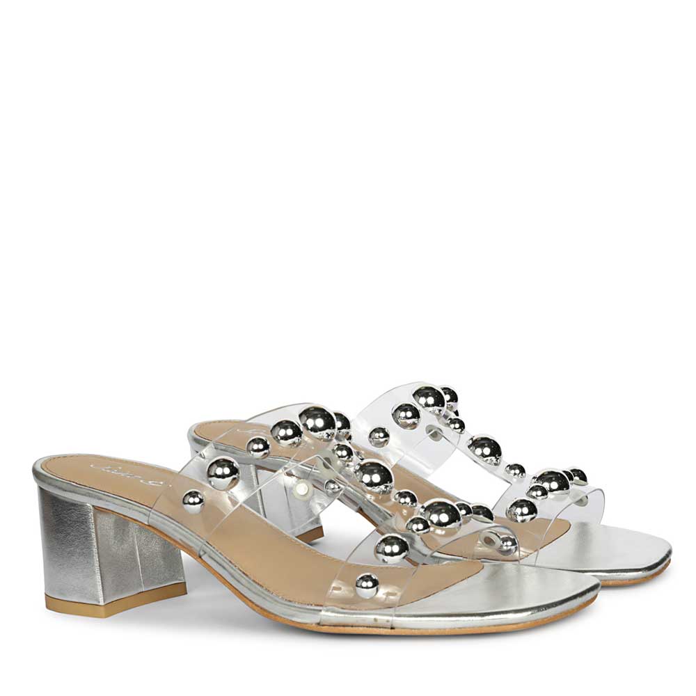 Saint Ottilie Stud Embellished Silver Block Heels - Image 3