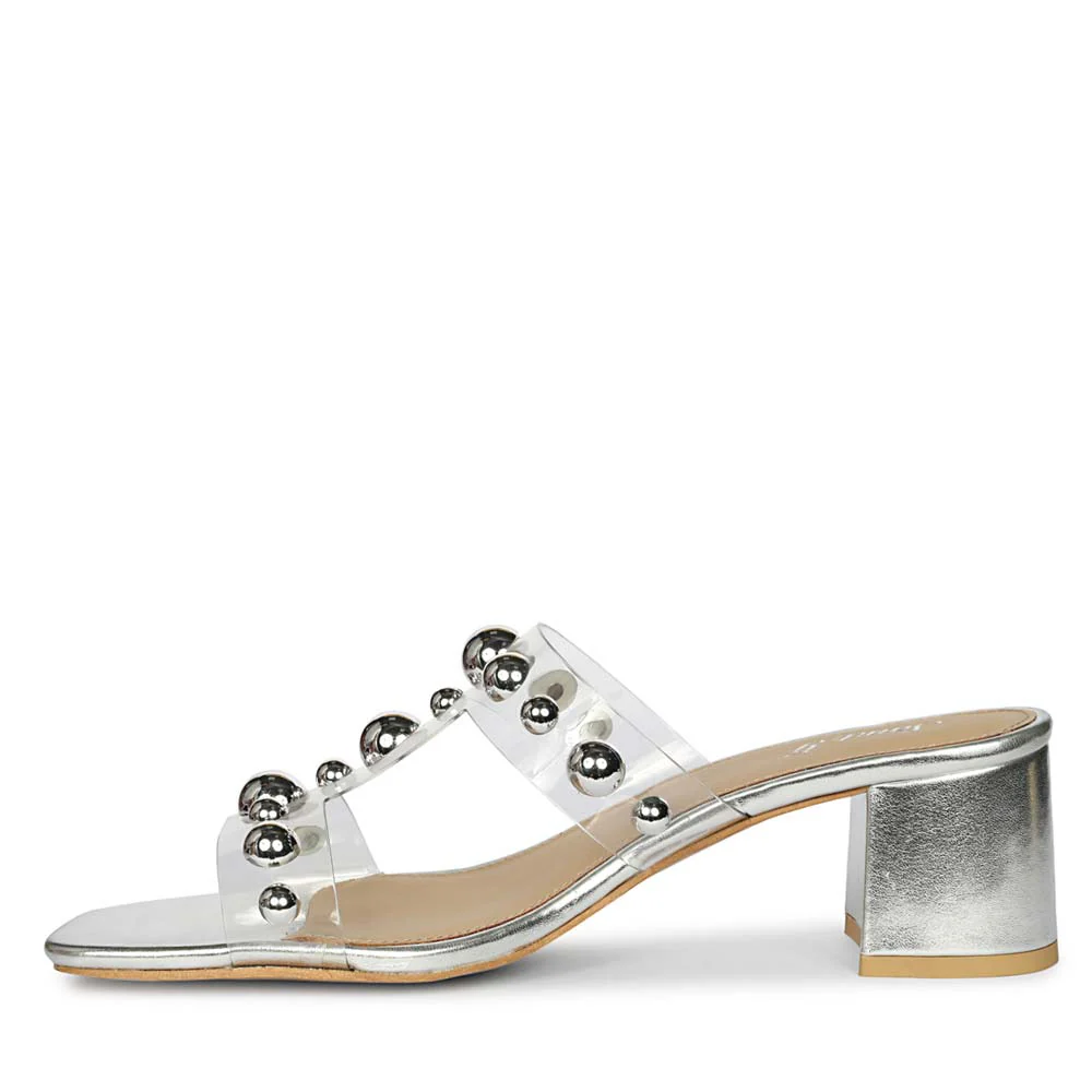 Saint Ottilie Stud Embellished Silver Block Heels - Image 4