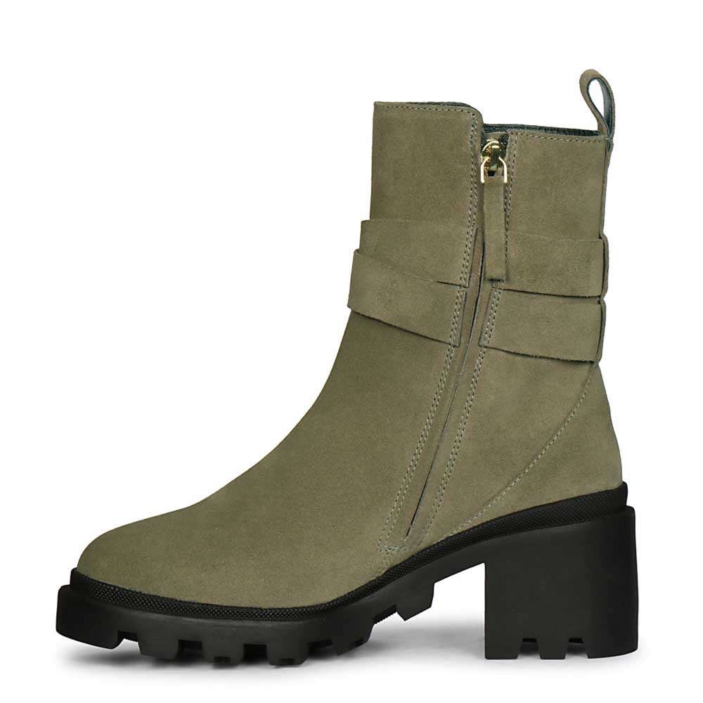 Saint Pamina Olive Suede Leather Buckle High Ankle Boots - Image 3