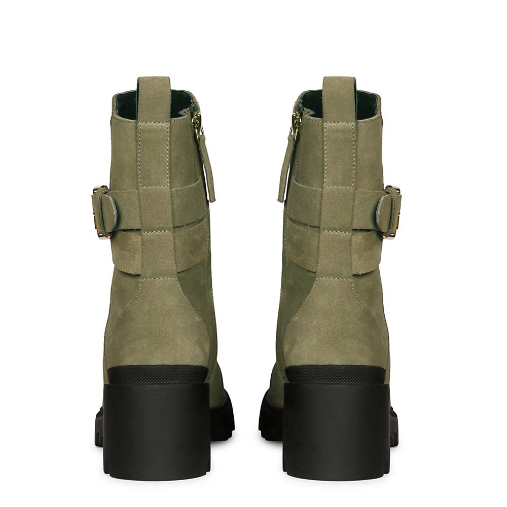 Saint Pamina Olive Suede Leather Buckle High Ankle Boots - Image 5
