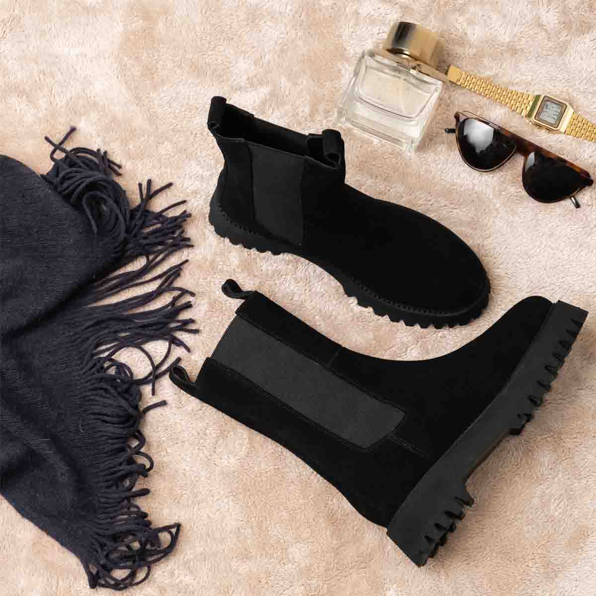 Saint Paolina Black Suede Leather High Ankle Boots - Image 2
