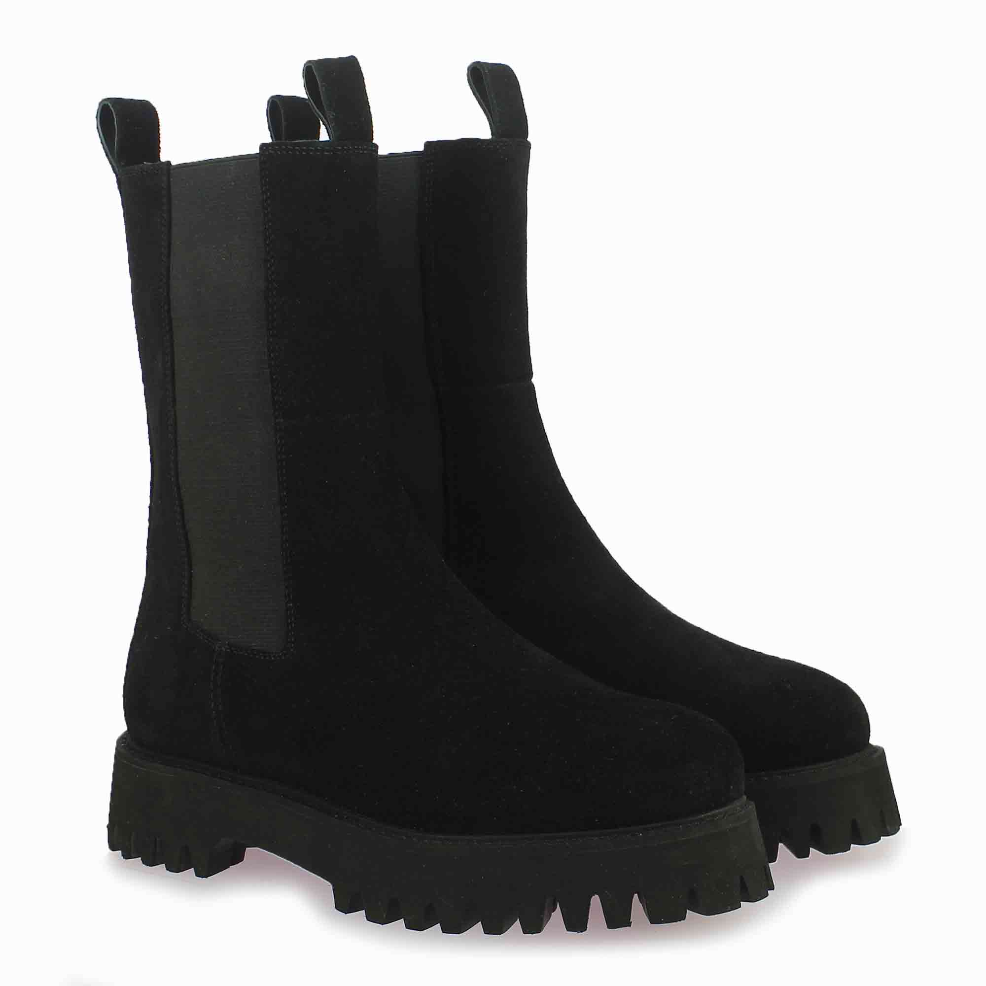 Saint Paolina Black Suede Leather High Ankle Boots - Image 3