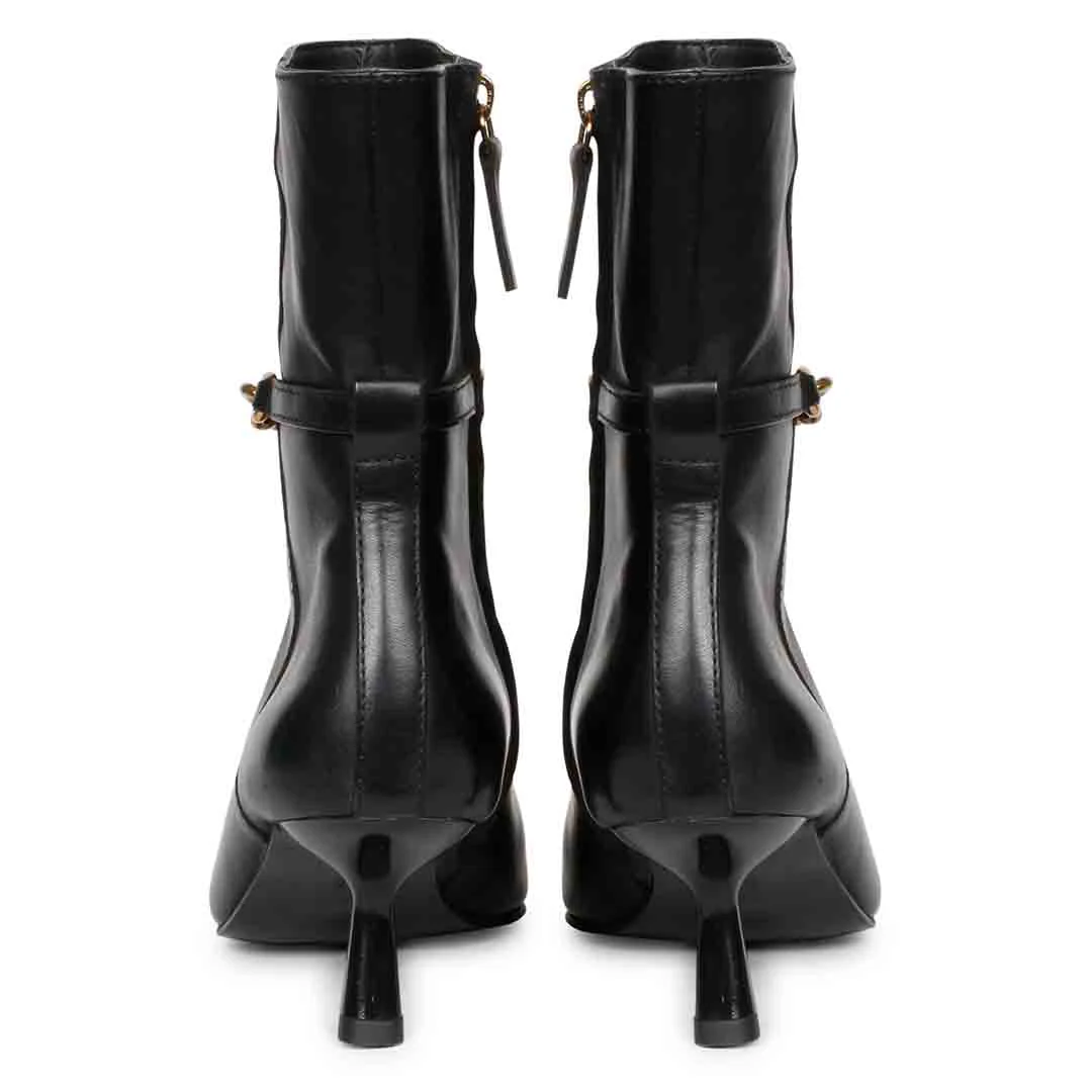 Saint Peony Chain Embellished Black Leather Ankle boots - Image 6