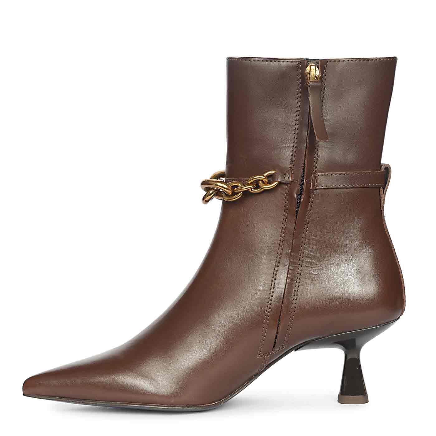 Saint Peony Chain Embellished Brown Leather Ankle boots - Image 4