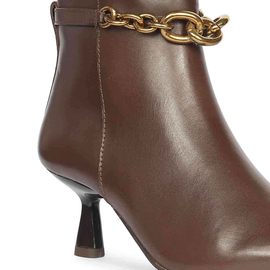 Saint Peony Chain Embellished Brown Leather Ankle boots - Image 6